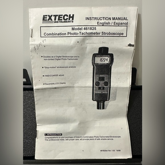 EXTECH 461825 Combination Photo-Tachometer and Stroboscope w/ Case Calibrated - Picture 14 of 14